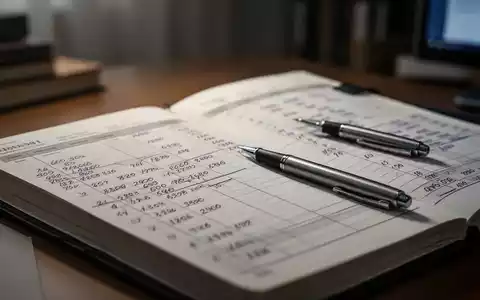 Ein offenes Hauptbuch mit handschriftlichen Einträgen und einem Stift, der auf der Seite liegt, auf einem unscharfen Hintergrund eines Heimbüros. - Foto: über boerse-global.de