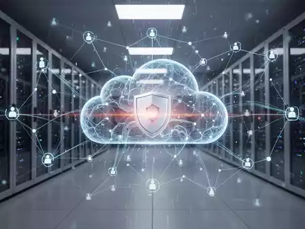 An abstract visualization of secure cloud computing, AI, and interconnected networks, with glowing data streams in a modern data center. - Foto: über boerse-global.de