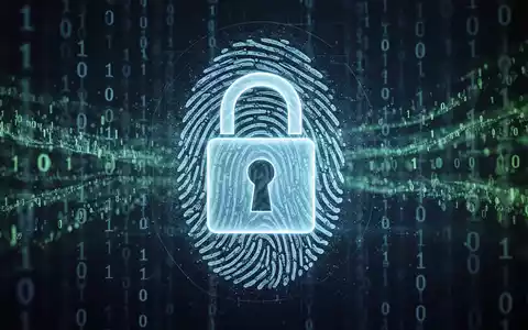 Ein stilisiertes digitales VorhĂ€ngeschloss-Symbol ĂŒber einem biometrischen Fingerabdruck-Scan mit flieĂendem BinĂ€rcode im Hintergrund. - Foto: ĂŒber boerse-global.de