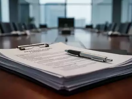 Nahaufnahme von juristischen Dokumenten und einem Stift, die Arbeitsrecht und neue Regulierungen symbolisieren. Im Hintergrund ein modernes Büro. - Foto: über boerse-global.de