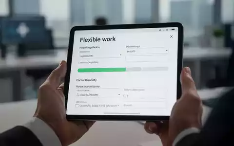 Eine Hand hält ein Tablet mit einem Formular zur teilweisen Arbeitsunfähigkeit, im Hintergrund ein unscharfes Büro. - Foto: über boerse-global.de