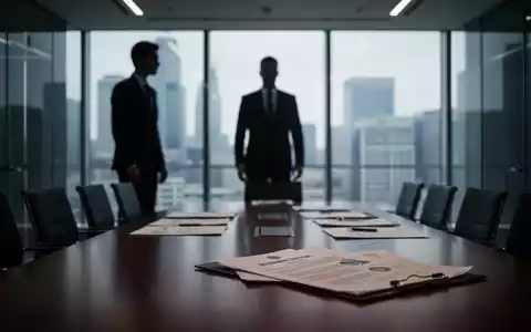 Eine schattenhafte Figur in einem modernen Büro mit einem verschwommenen Konferenztisch voller Dokumente, der Compliance und Recht darstellt. - Foto: über boerse-global.de