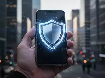 A smartphone with a digital shield icon, held in a hand, symbolizing advanced theft protection and security features. - Foto: über boerse-global.de