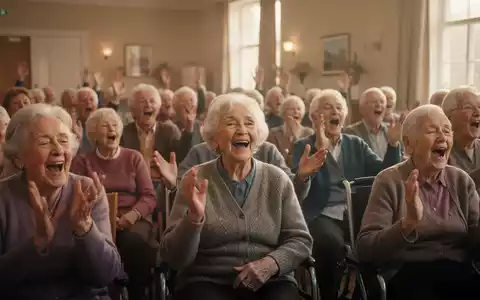 Ältere Menschen singen gemeinsam in einer Gruppe, einige lächeln und halten Liederbücher, in einem hellen Gemeinschaftsraum. - Foto: über boerse-global.de