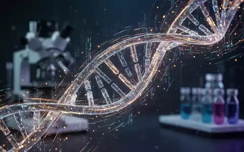 Eine stilisierte DNA-Helix, die sich mit digitalen Datenströmen verflechtet, mit angedeuteten Forschungslaboren im Hintergrund. - Foto: über boerse-global.de