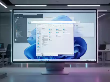 A stylized Windows 11 desktop with organized windows and a file explorer showing a tree view, symbolizing new organization features. - Foto: über boerse-global.de