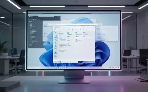 A stylized Windows 11 desktop with organized windows and a file explorer showing a tree view, symbolizing new organization features. - Foto: über boerse-global.de