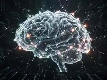 A stylized, glowing AI brain or neural network with interconnected nodes, some flickering or dim, against a dark, high-tech background. - Foto: über boerse-global.de