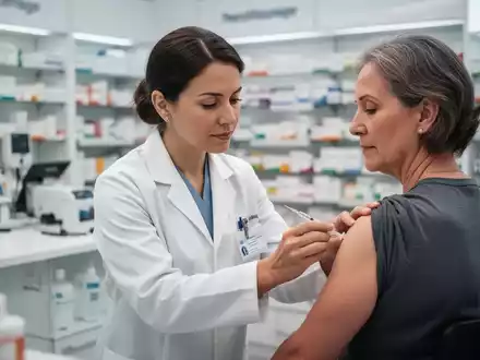 Eine Apothekerin verabreicht einem Patienten in einer modernen Apotheke eine Impfung, symbolisch für erweiterte Serviceangebote. - Foto: über boerse-global.de