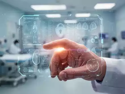 Eine Hand interagiert mit einer holografischen Anzeige medizinischer Daten in einer modernen Gesundheitsumgebung. - Foto: über boerse-global.de