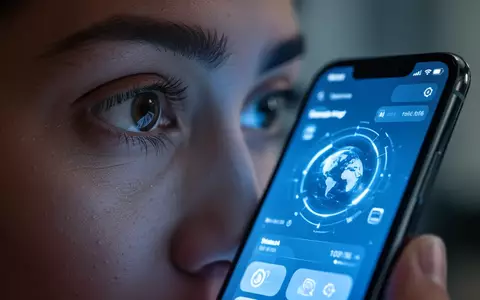 Nahaufnahme eines menschlichen Auges, das auf ein Smartphone-Display blickt, mit subtilem Blaulichtfiltereffekt und klarem Bildschirminhalt. - Foto: ĂĽber boerse-global.de