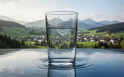 Ein klares Glas Wasser spiegelt eine ruhige bayerische Landschaft mit Hügeln wider und symbolisiert Wasserschutz und Ressourcenmanagement. - Foto: über boerse-global.de