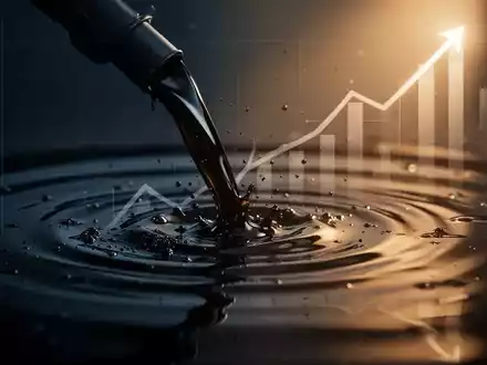 Abstrakte Darstellung fallender Ölpreise mit einer dunklen Flüssigkeit, die sich zurückzieht, und einem subtilen Aufwärtstrend, der die Marktstimmung andeutet. - Foto: über boerse-global.de
