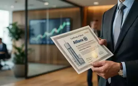 Eine Nahaufnahme einer Allianz-Aktie, gehalten von einer Person in einem Anzug, mit einem subtilen Aufwärtstrend im Hintergrund. - Foto: über boerse-global.de