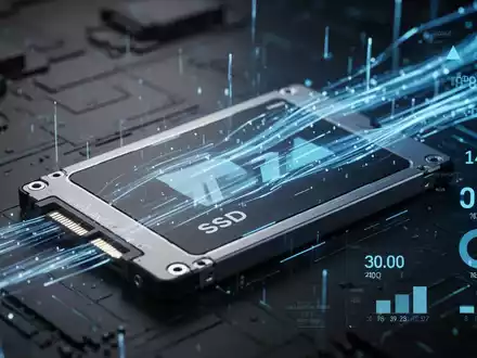 Close-up of a solid-state drive (SSD) with blue light trails, symbolizing data health and diagnostics. - Foto: über boerse-global.de