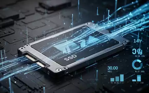 Close-up of a solid-state drive (SSD) with blue light trails, symbolizing data health and diagnostics. - Foto: über boerse-global.de