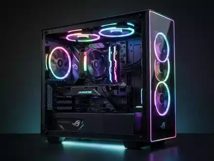 A high-performance gaming PC desktop with intricate internal components, glowing RGB lights, and a sleek, futuristic design. - Foto: über boerse-global.de