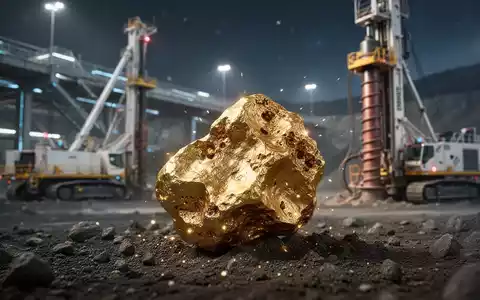 Nahaufnahme eines Goldnuggets mit unscharfem Hintergrund einer modernen Bergbauoperation und eines Bohrturms. - Foto: über boerse-global.de