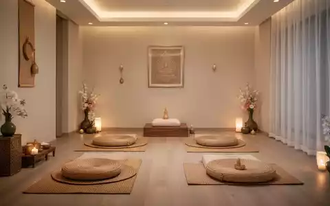 Ein ruhiger, minimalistischer Innenraum eines Thai-Massage-Studios mit sanfter Beleuchtung und traditionellen Elementen. - Foto: über boerse-global.de