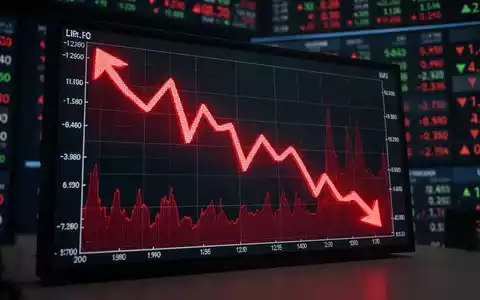 Eine Nahaufnahme eines Börsentickers, der einen starken Abwärtstrend mit roten Grafiken und Pfeilen anzeigt. - Foto: über boerse-global.de