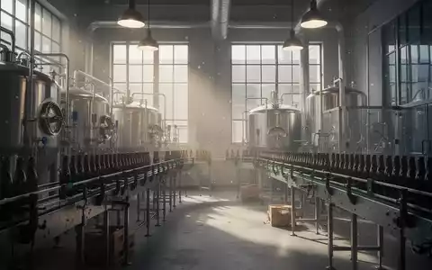 Ein stiller, moderner Brauereibetrieb mit leeren Abfüllanlagen und gedämpftem Licht, das eine melancholische Stimmung erzeugt. - Foto: über boerse-global.de