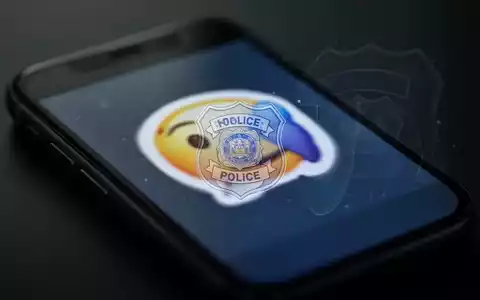 Nahaufnahme eines Smartphone-Bildschirms mit einer verschwommenen digitalen Grafik und einem subtilen Polizeisymbol, das Cyberkriminalität darstellt. - Foto: über boerse-global.de