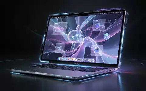 A close-up of a modern MacBook's screen showing a vibrant, abstract user interface with touch-optimized elements, hinting at a new era of Apple technology. - Foto: über boerse-global.de