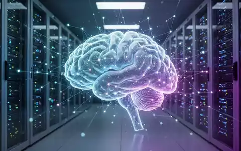 Eine stilisiertes, leuchtendes Gehirnnetzwerk, das in Cloud-Computing-Server in einem Rechenzentrum integriert ist. - Foto: über boerse-global.de