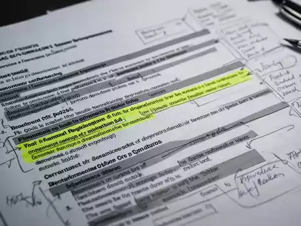 Ein detailliertes Nahaufnahme eines komplexen juristischen Dokuments mit hervorgehobenen Abschnitten und Notizen. - Foto: über boerse-global.de