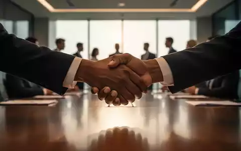 Zwei Hände schütteln sich über einem Konferenztisch, im unscharfen Hintergrund sind Silhouetten von Menschen zu sehen. - Foto: über boerse-global.de