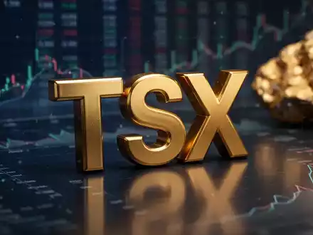 Nahaufnahme eines goldenen TSX-Börsenkürzel-Symbols auf einem dunklen Hintergrund mit unscharfen Finanzdaten. - Foto: über boerse-global.de