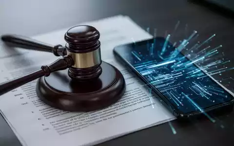 Ein Richterhammer liegt auf juristischen Dokumenten neben einem Smartphone, das digitale Datenströme anzeigt, symbolisiert Gerichtsverfahren und Datenschutz. - Foto: über boerse-global.de