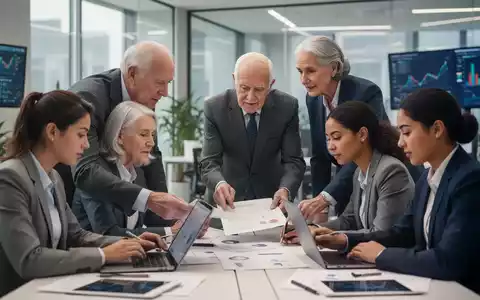 Mehrere Generationen von Mitarbeitern arbeiten in einem modernen Büro zusammen, wobei ältere Kollegen ihr Wissen an jüngere weitergeben. - Foto: über boerse-global.de
