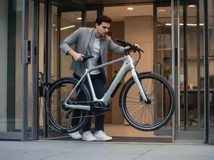 Ein schlankes E-Bike mit minimalistischem Design wird mühelos in einem urbanen Umfeld getragen, was Leichtigkeit und Integration unterstreicht. - Foto: über boerse-global.de