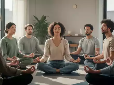 Eine Gruppe von Menschen, darunter junge Erwachsene, nimmt an einer Achtsamkeitsübung oder Gruppentherapie teil. - Foto: über boerse-global.de