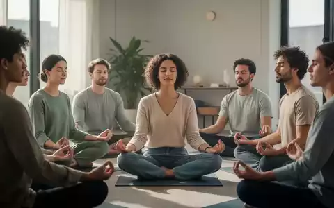 Eine Gruppe von Menschen, darunter junge Erwachsene, nimmt an einer Achtsamkeitsübung oder Gruppentherapie teil. - Foto: über boerse-global.de