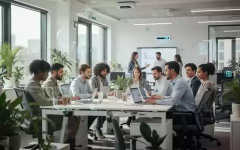 Mitarbeiter in einem modernen, hellen Büro, das eine gesunde und vertrauensvolle Arbeitsumgebung mit smarten Technologien symbolisiert. - Foto: über boerse-global.de