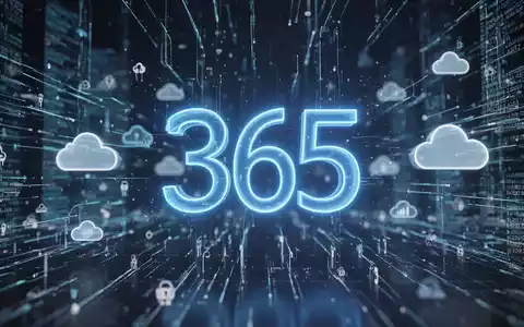A stylized, glowing blue '365' logo from Microsoft amidst a futuristic digital landscape of data streams and cloud icons. - Foto: über boerse-global.de