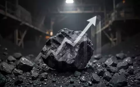 Nahaufnahme eines einzelnen Kohlebrockens mit einem subtilen, nach oben zeigenden Pfeil und einem verschwommenen Industriehintergrund. - Foto: über boerse-global.de