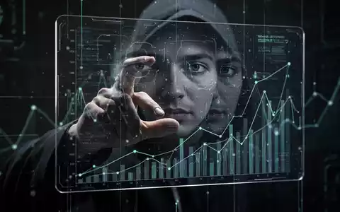 A hand manipulates a transparent digital screen showing distorted faces and financial charts, symbolizing AI deepfakes and fraud. - Foto: über boerse-global.de
