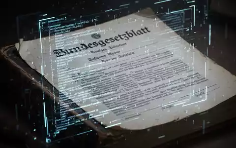 Eine Nahaufnahme eines alten, gedruckten Bundesgesetzblatts, das von einem leuchtenden, digitalen Overlay überlagert wird, das den Übergang zur Digitalisierung symbolisiert. - Foto: über boerse-global.de