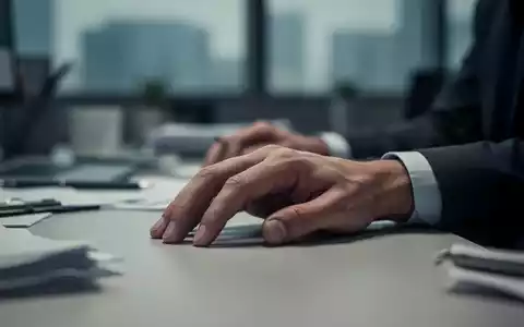 Eine Hand ruht auf einem Schreibtisch, umgeben von verschwommenen Büromaterialien, die Stress im Arbeitsumfeld symbolisieren. - Foto: über boerse-global.de