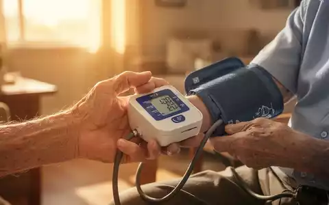 Nahaufnahme der Hand einer älteren Person, die eine Blutdruckmanschette hält, mit einem unscharfen, sonnigen Hintergrund. - Foto: über boerse-global.de
