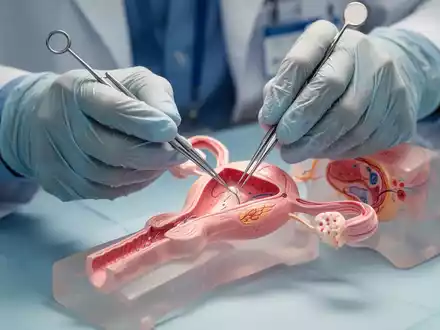 Nahaufnahme von Händen in medizinischen Handschuhen, die eine gynäkologische Prozedur an einem anatomischen Modell demonstrieren. - Foto: über boerse-global.de