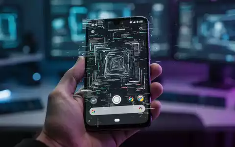 Hand holding a smartphone displaying a complex, slightly glitchy digital interface, representing software update issues. - Foto: über boerse-global.de