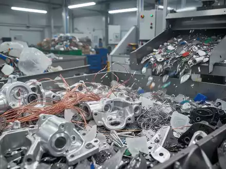 Nahaufnahme von sortierten Autoteilen aus Aluminium, Kupfer und Kunststoff in einer modernen Recyclinganlage, die die Kreislaufwirtschaft symbolisiert. - Foto: über boerse-global.de