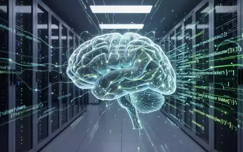 A glowing, interconnected AI brain surrounded by abstract code and data streams, set against server racks in a modern data center. - Foto: über boerse-global.de