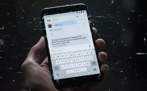 A hand holds a Google Pixel phone showing a Gmail reply screen with a 'Help Me Write' AI prompt, no keyboard visible, suggesting a software bug. - Foto: über boerse-global.de