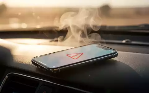 Ein Smartphone liegt auf einem Armaturenbrett eines Autos, umgeben von Hitzeflimmern, unter direkter Sonneneinstrahlung. - Foto: über boerse-global.de