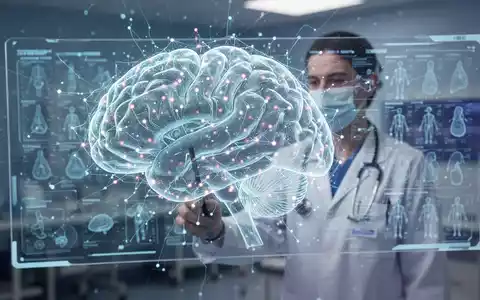 An abstract, glowing neural network representing AI overlaid on a blurred image of a doctor reviewing digital medical data. - Foto: über boerse-global.de